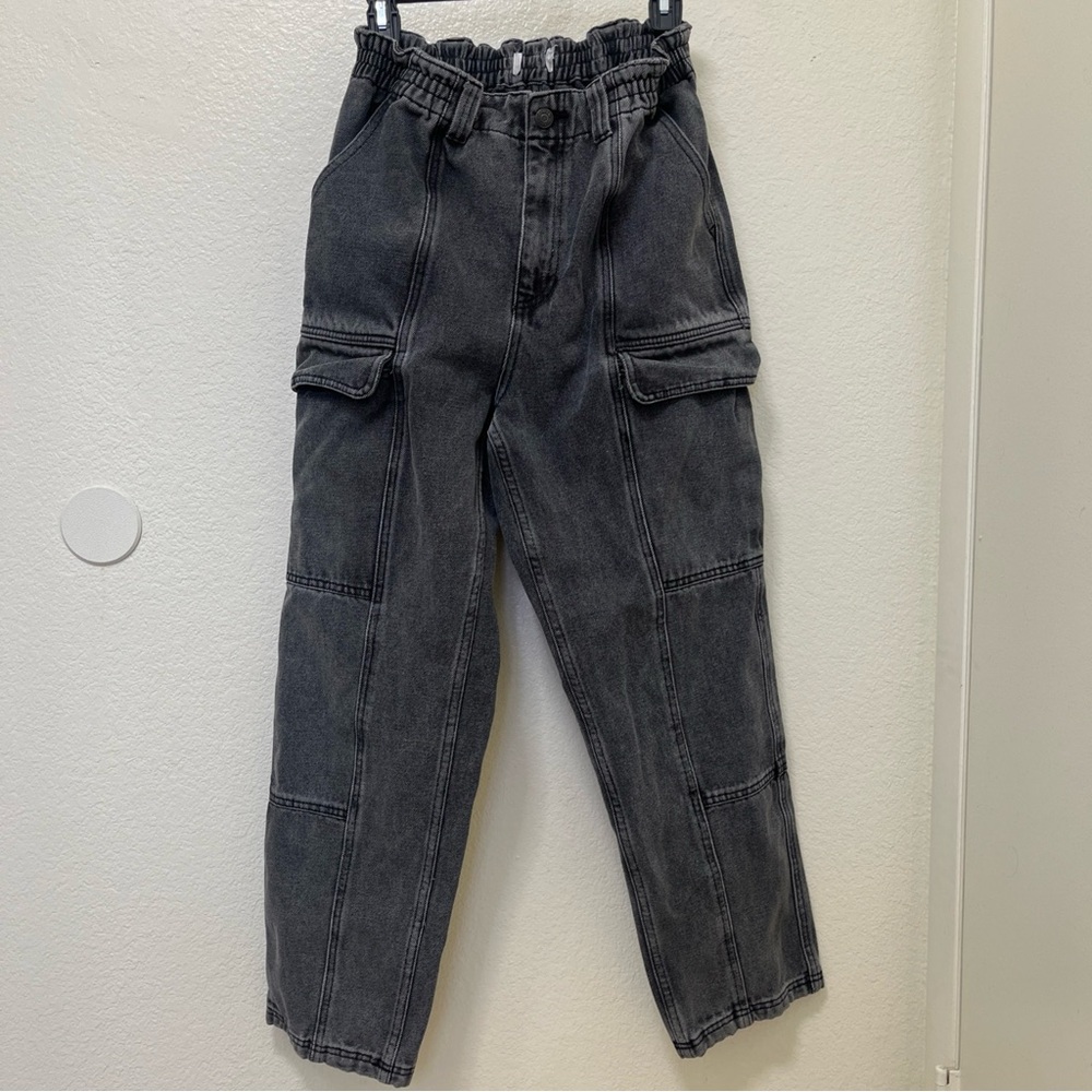 Simple Society Cargo Jeans Women Sz 8 Black Paper Bag Waist Utility Y2K Street